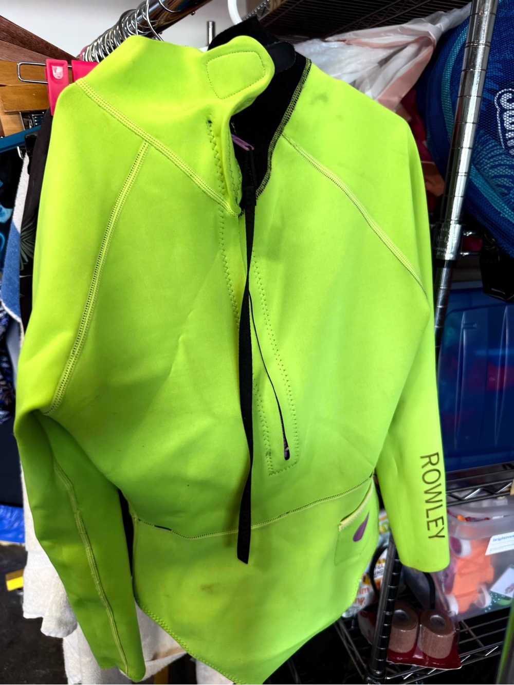 Cynthia Rowley Neon Lime Long-Sleeve Swim One-Piece with Purple Heart Pocket - Picture 4 of 5